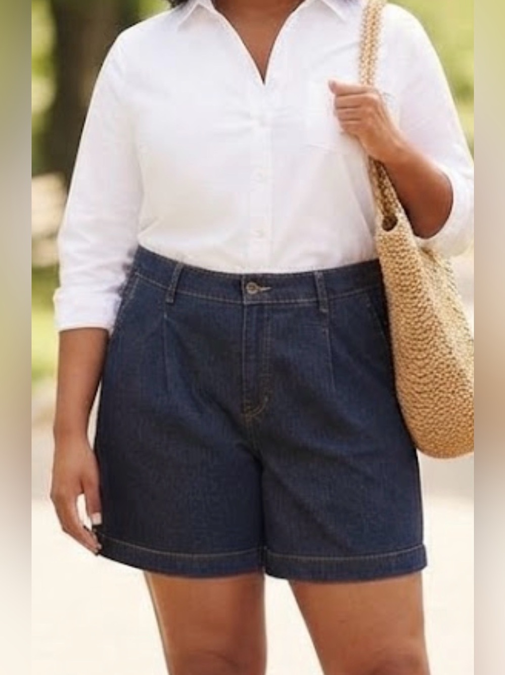 Terra & Sky Dark Blue Denim Cuffed Women's Shorts